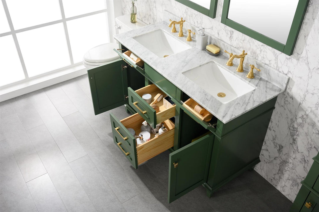 Legion Furniture WLF2254 Series 54” Double Sink Vanity in Vogue Green with Carrara Marble White Top