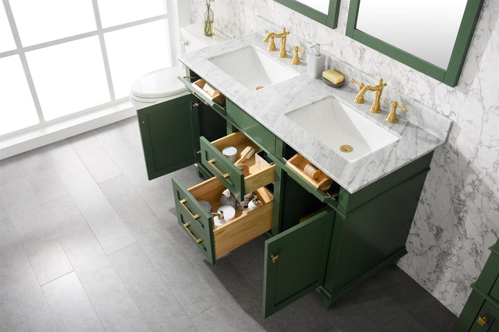 Legion Furniture WLF2254 Series 54” Double Sink Vanity in Vogue Green with Carrara Marble White Top