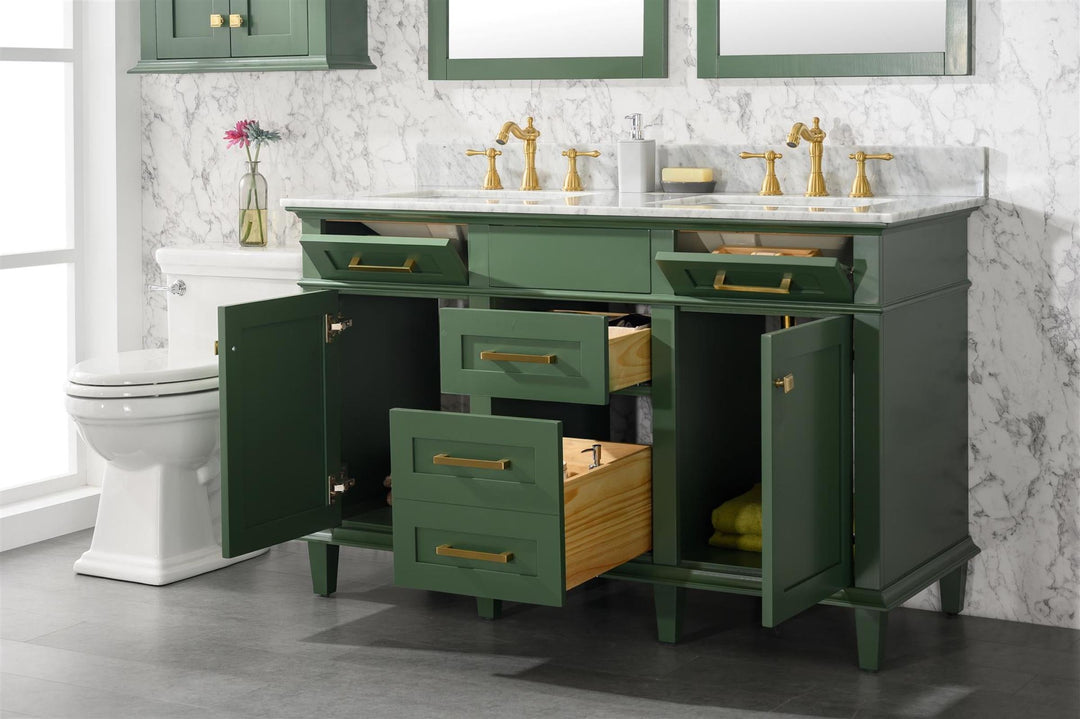 Legion Furniture WLF2254 Series 54” Double Sink Vanity in Vogue Green with Carrara Marble White Top