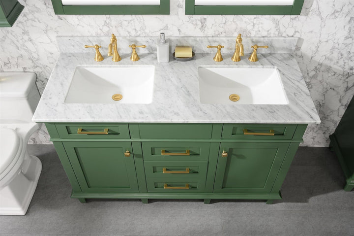 Legion Furniture WLF2254 Series 54” Double Sink Vanity in Vogue Green with Carrara Marble White Top