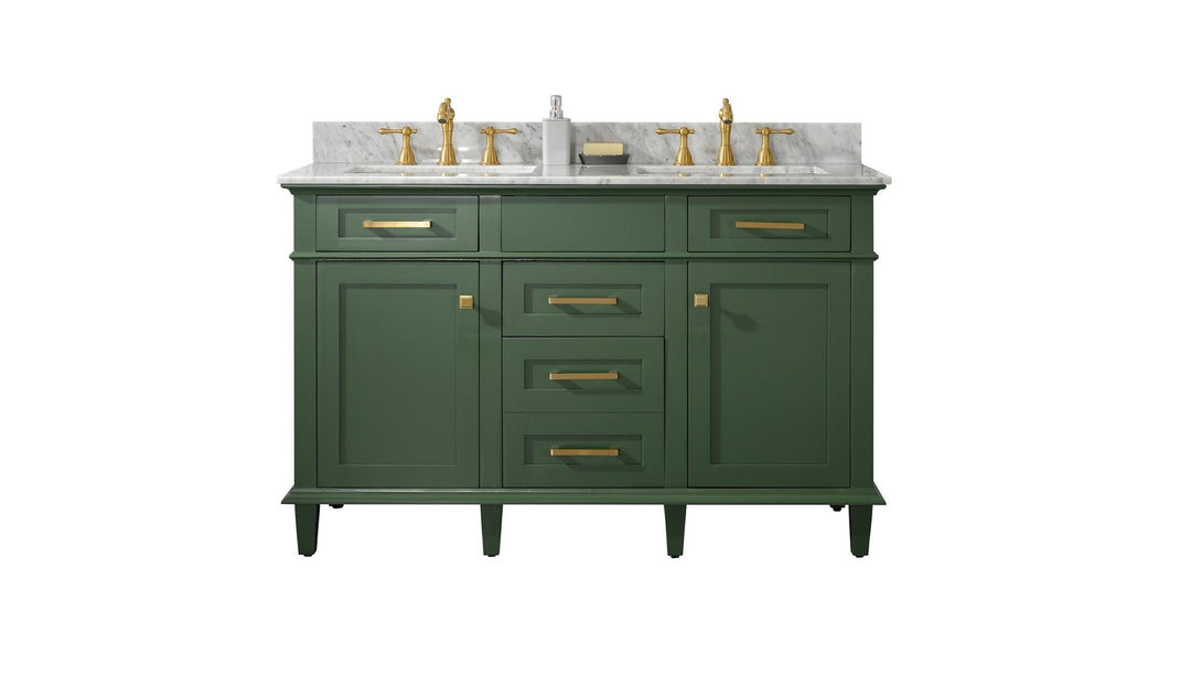 Legion Furniture WLF2254 Series 54” Double Sink Vanity in Vogue Green with Carrara Marble White Top