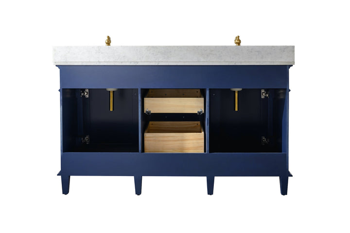 Legion Furniture WV2260 Series 60” Double Sink Vanity in Blue with Carrara Marble White Top