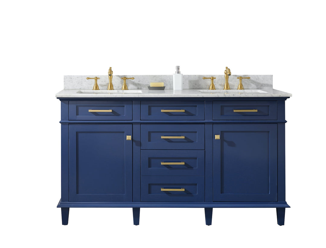 Legion Furniture WV2260 Series 60” Double Sink Vanity in Blue with Carrara Marble White Top