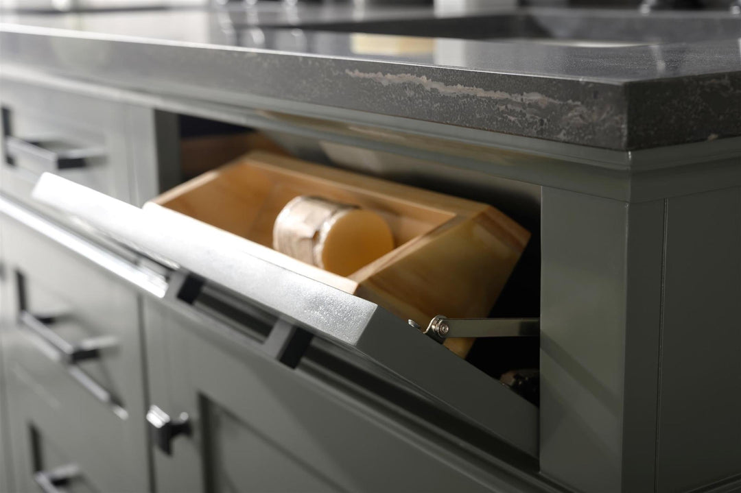 Legion Furniture WLF2260 Series 60” Double Sink Vanity in Pewter Green with Blue Limestone Top