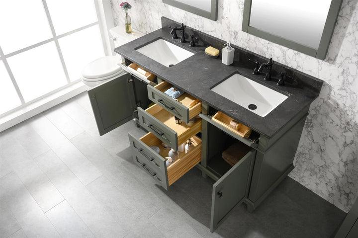 Legion Furniture WLF2260 Series 60” Double Sink Vanity in Pewter Green with Blue Limestone Top