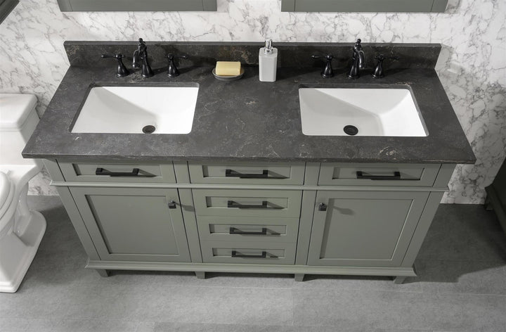 Legion Furniture WLF2260 Series 60” Double Sink Vanity in Pewter Green with Blue Limestone Top