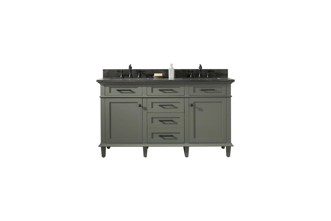 Legion Furniture WLF2260 Series 60” Double Sink Vanity in Pewter Green with Blue Limestone Top