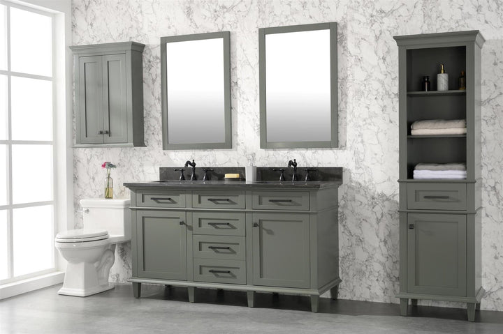 Legion Furniture WLF2260 Series 60” Double Sink Vanity in Pewter Green with Blue Limestone Top