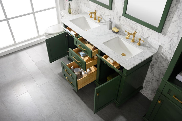 Legion Furniture WLF2260 Series 60” Double Sink Vanity in Vogue Green with Carrara Marble White Top