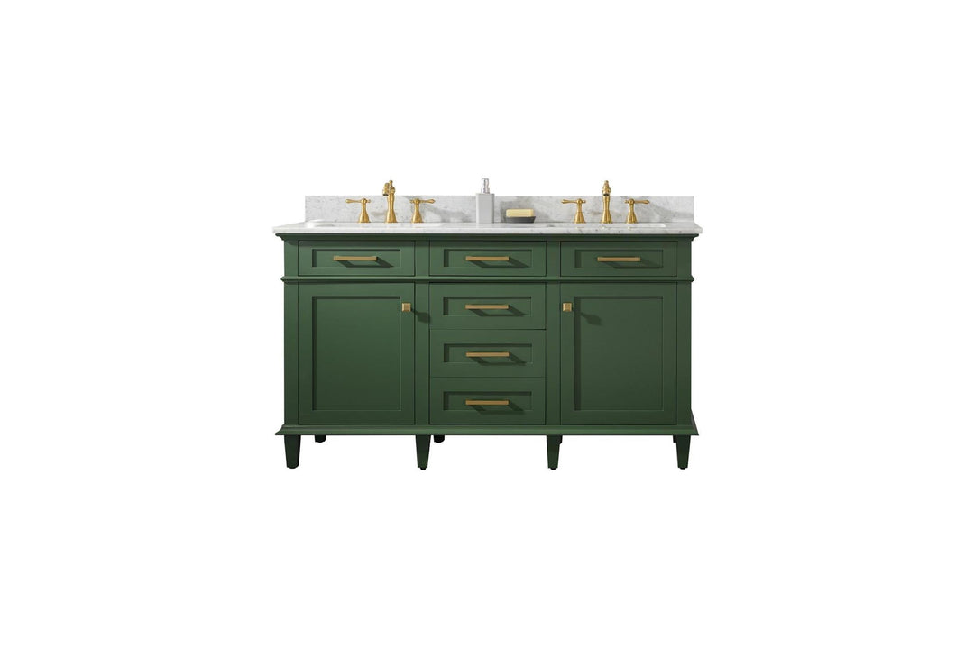 Legion Furniture WLF2260 Series 60” Double Sink Vanity in Vogue Green with Carrara Marble White Top