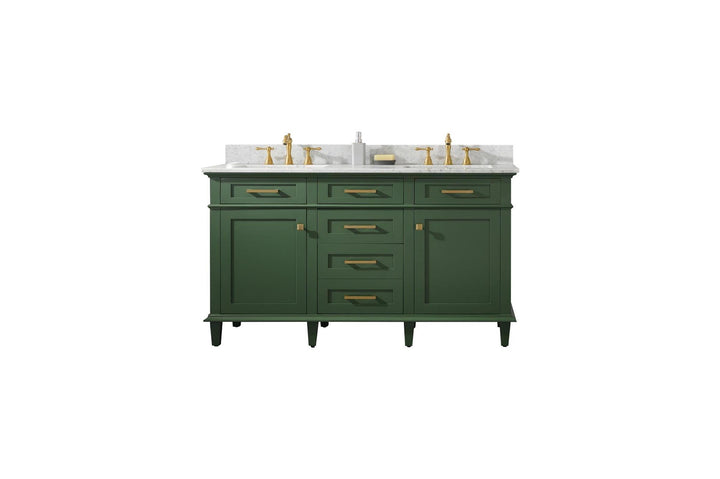 Legion Furniture WLF2260 Series 60” Double Sink Vanity in Vogue Green with Carrara Marble White Top