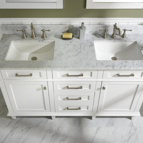 Legion Furniture 60" White Finish Double Sink Vanity Cabinet with Carrara White Top - WLF2260D-W