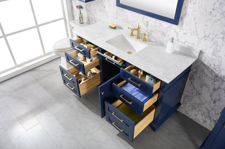 Legion Furniture WLF2260 Series 60" Single Sink Vanity in Blue with Carrara Marble White Top