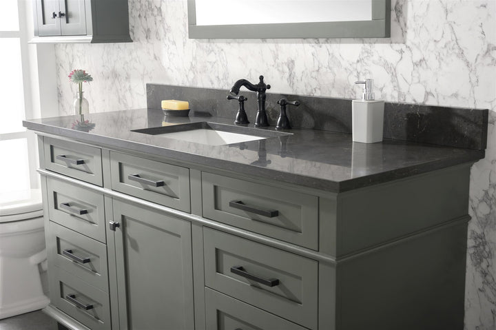 Legion Furniture WLF2260 Series 60" Single Sink Vanity in Pewter Green with Blue Limestone Top