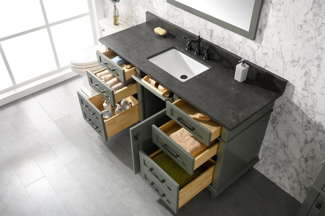 Legion Furniture WLF2260 Series 60" Single Sink Vanity in Pewter Green with Blue Limestone Top