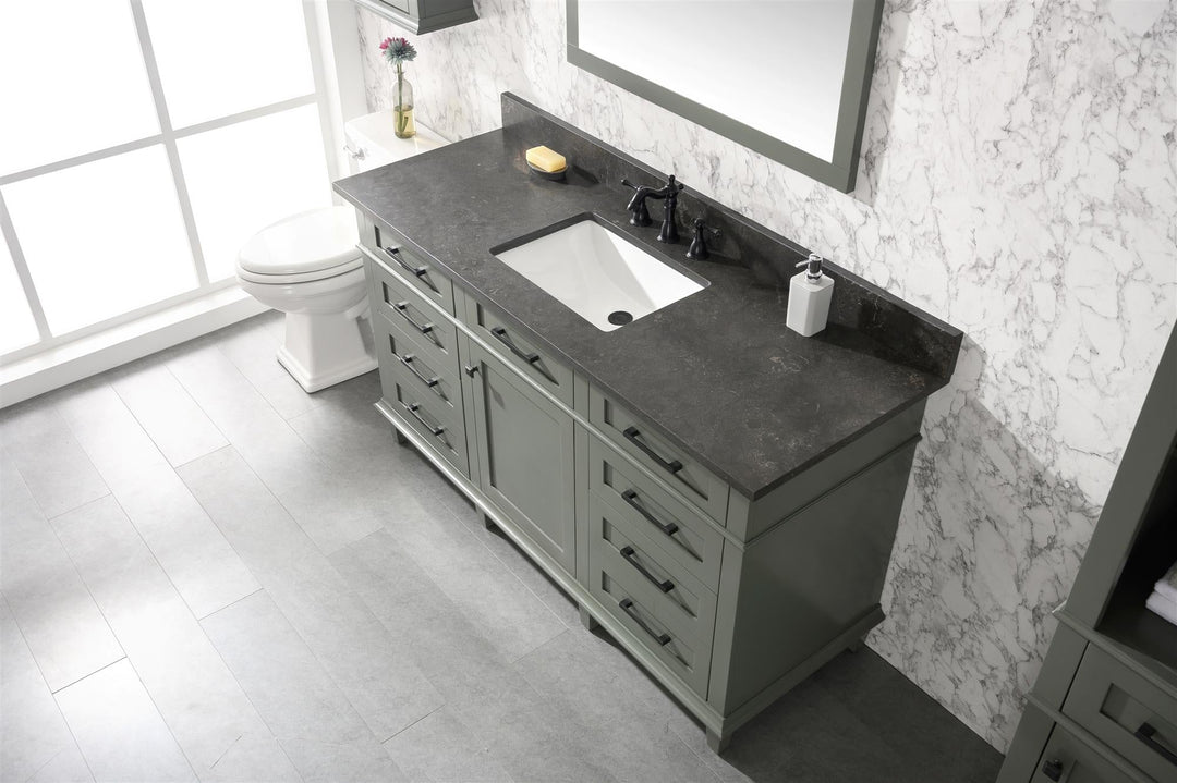 Legion Furniture WLF2260 Series 60" Single Sink Vanity in Pewter Green with Blue Limestone Top