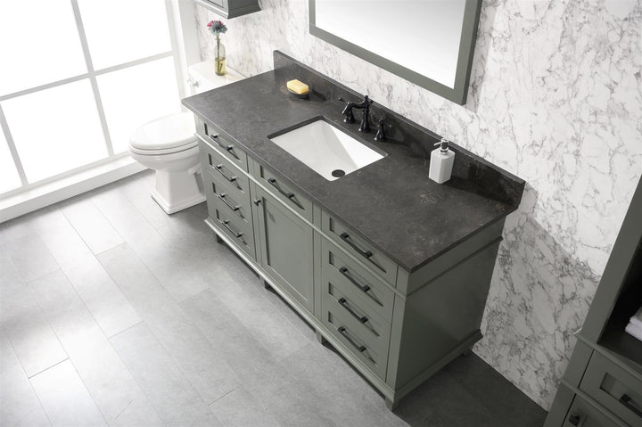 Legion Furniture WLF2260 Series 60" Single Sink Vanity in Pewter Green with Blue Limestone Top