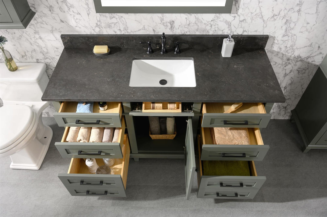 Legion Furniture WLF2260 Series 60" Single Sink Vanity in Pewter Green with Blue Limestone Top