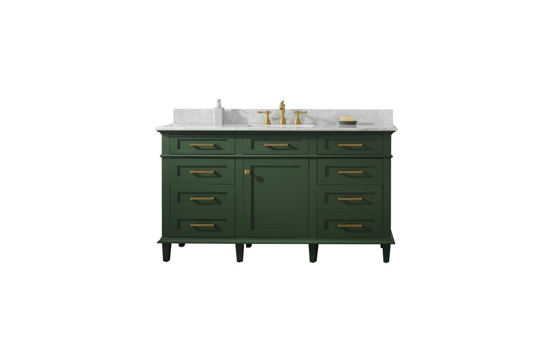 Legion Furniture WLF2260 Series 60" Single Sink Vanity in Vogue Green with Carrara Marble White Top