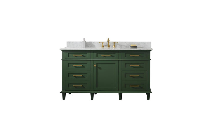 Legion Furniture WLF2260 Series 60" Single Sink Vanity in Vogue Green with Carrara Marble White Top