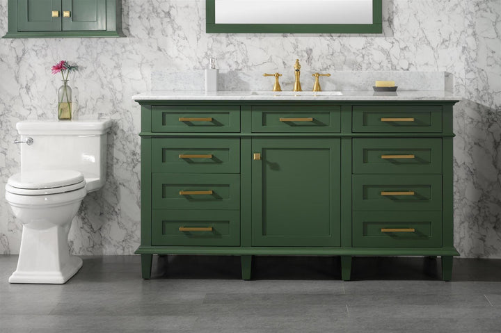 Legion Furniture WLF2260 Series 60" Single Sink Vanity in Vogue Green with Carrara Marble White Top