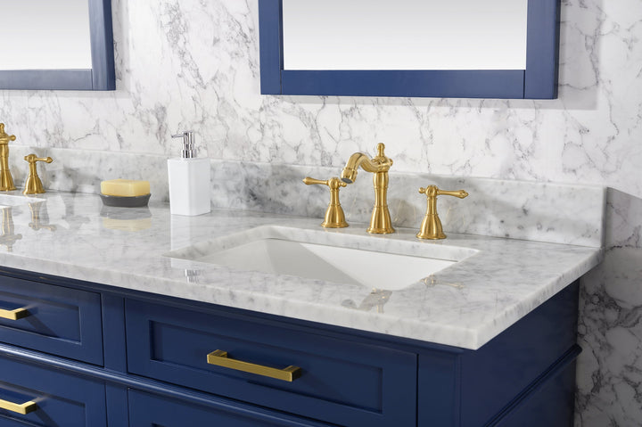 Legion Furniture WLF2200 Series 72” Double Sink Vanity in Blue with Carrara Marble White Top