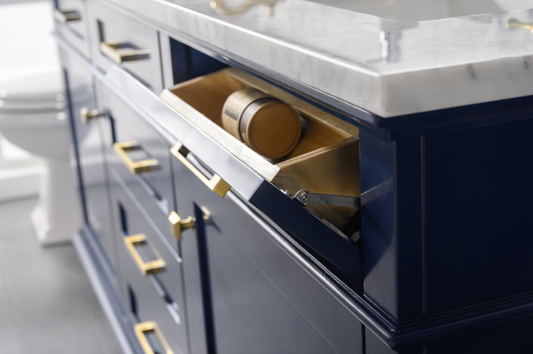 Legion Furniture WLF2200 Series 72” Double Sink Vanity in Blue with Carrara Marble White Top