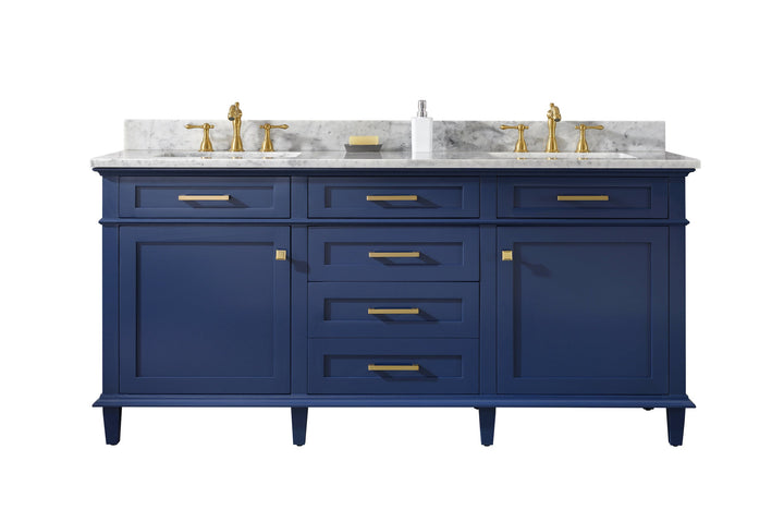 Legion Furniture WLF2200 Series 72” Double Sink Vanity in Blue with Carrara Marble White Top