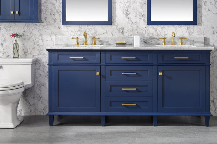 Legion Furniture WLF2200 Series 72” Double Sink Vanity in Blue with Carrara Marble White Top