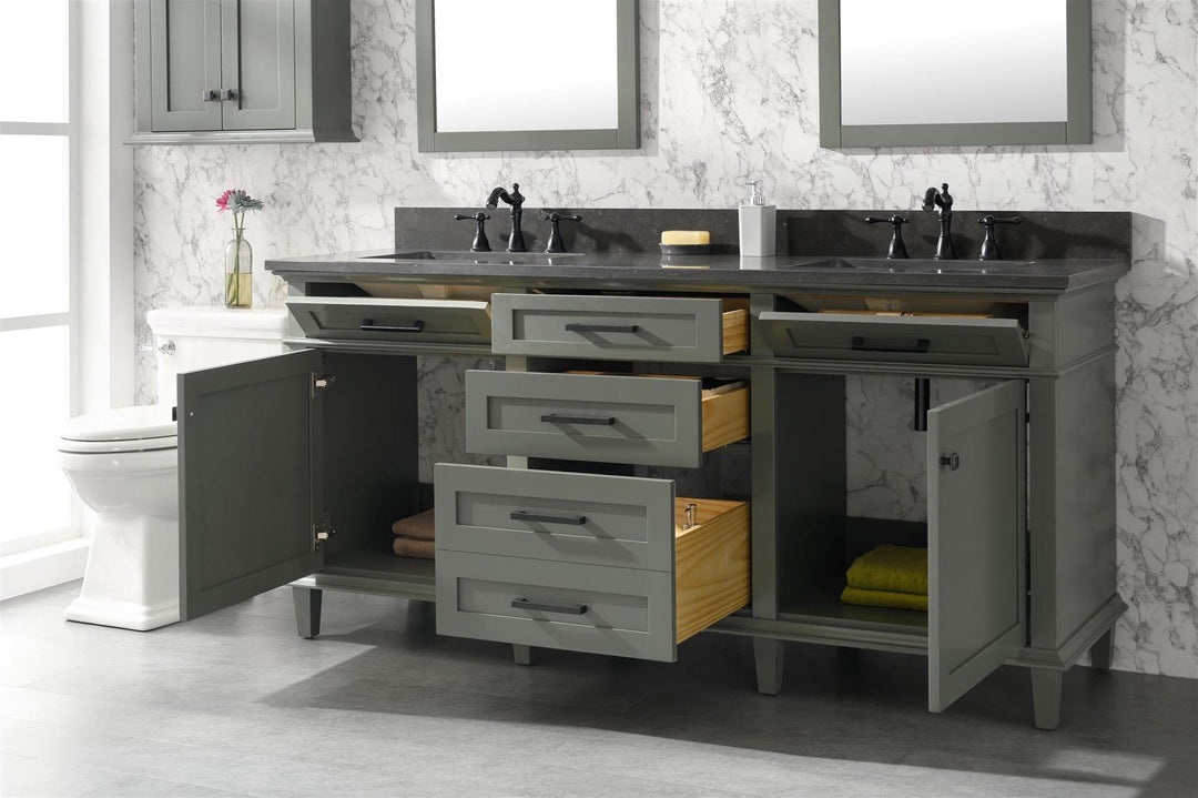 Legion Furniture WLF2272 Series 72” Double Sink Vanity in Pewter Green with Blue Limestone Top