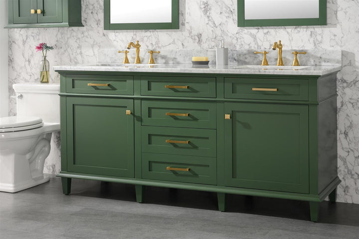 Legion Furniture WLF2272 Series 72” Double Sink Vanity in Vogue Green with Carrara Marble White Top