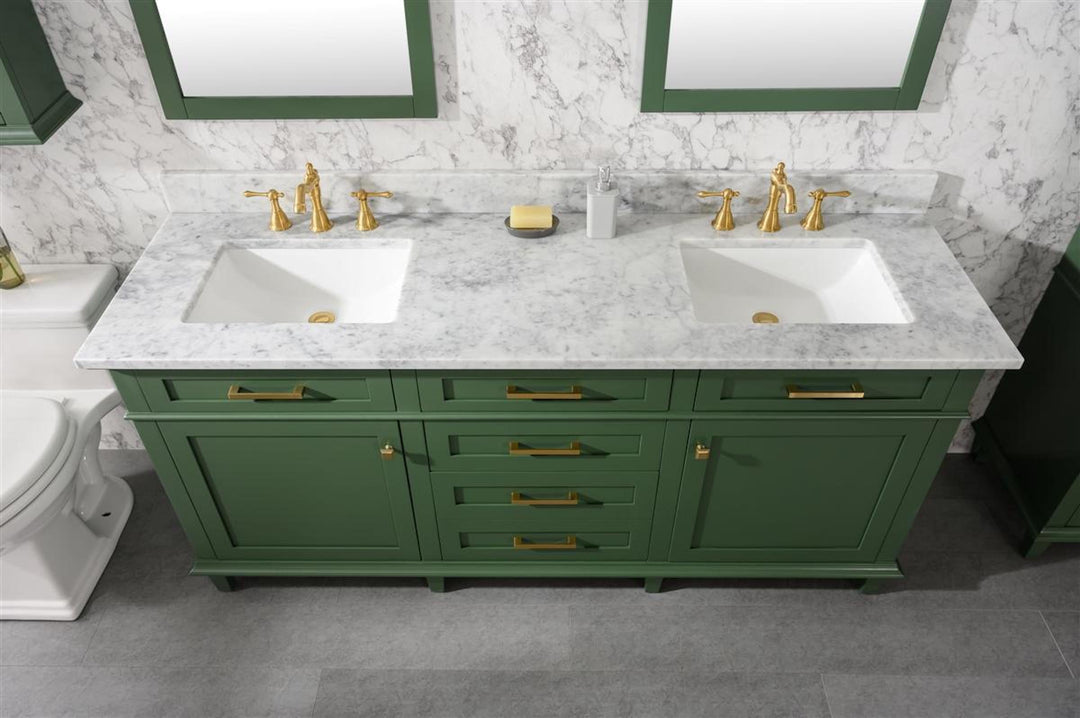 Legion Furniture WLF2272 Series 72” Double Sink Vanity in Vogue Green with Carrara Marble White Top