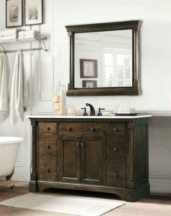 Legion Furniture WLF6036 Series 48” Single Sink Vanity in Antique Coffee with Carrara Marble White Top