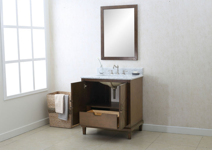 Legion Furniture WLF7040 Series 30” Single Sink Vanity in Antique Coffee with Carrara Marble White Top