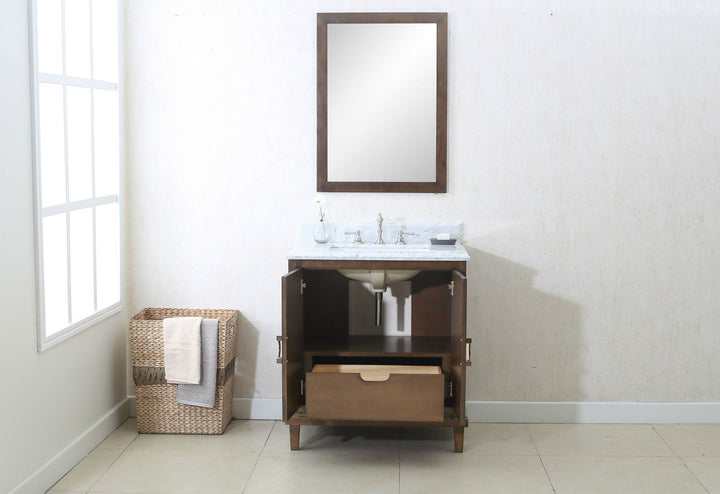 Legion Furniture WLF7040 Series 30” Single Sink Vanity in Antique Coffee with Carrara Marble White Top