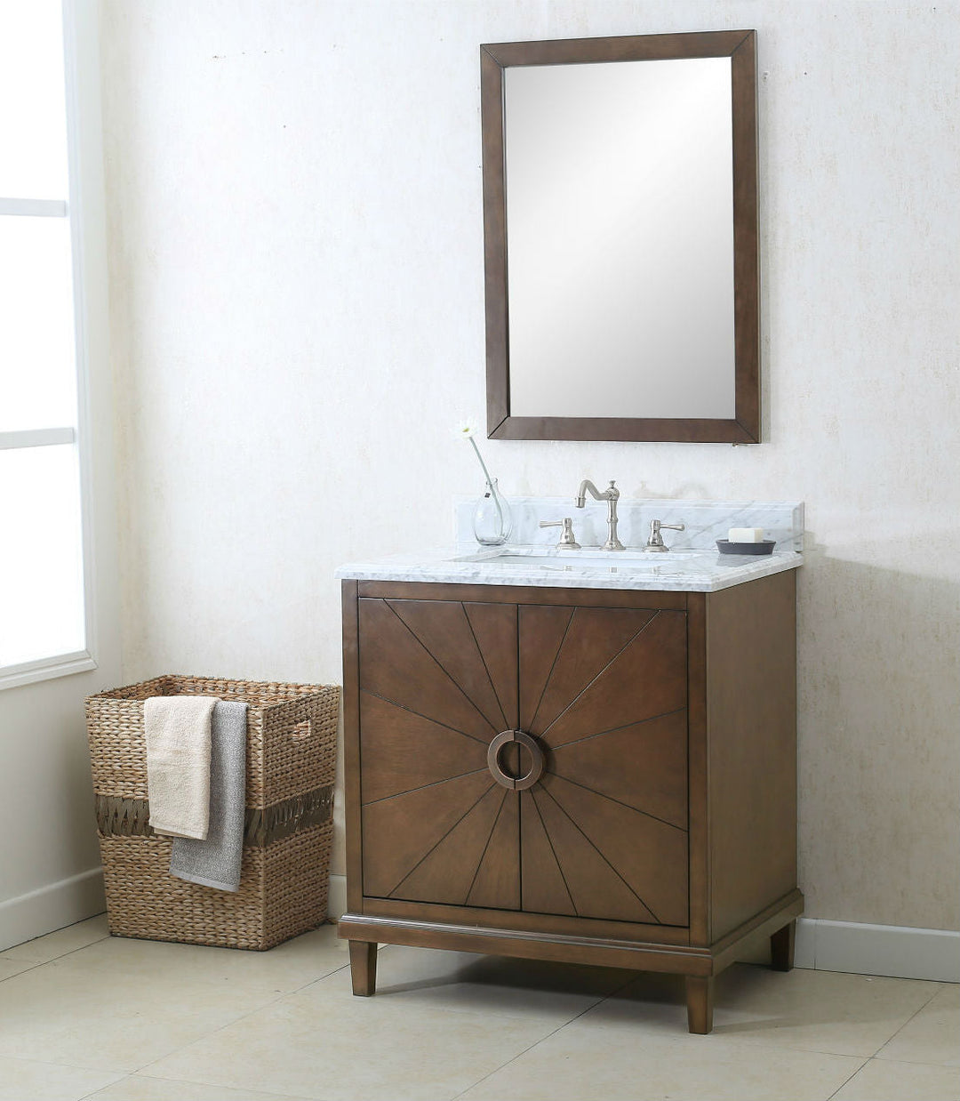 Legion Furniture WLF7040 Series 30” Single Sink Vanity in Antique Coffee with Carrara Marble White Top