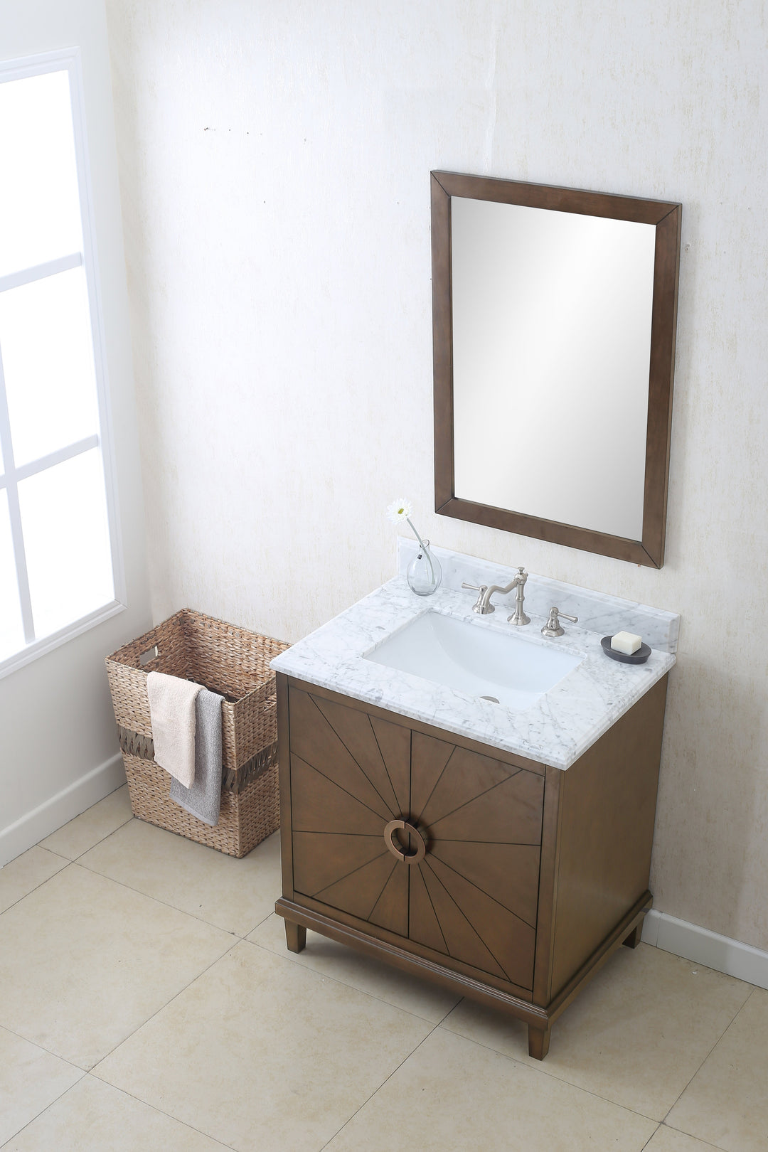Legion Furniture WLF7040 Series 30” Single Sink Vanity in Antique Coffee with Carrara Marble White Top