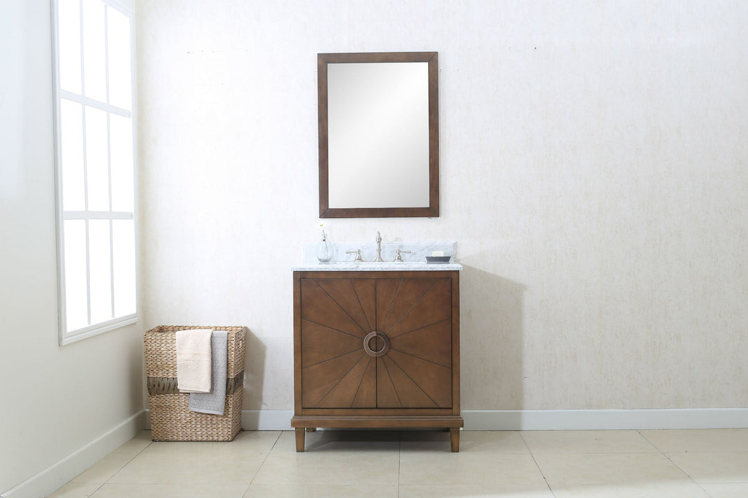 Legion Furniture WLF7040 Series 30” Single Sink Vanity in Antique Coffee with Carrara Marble White Top