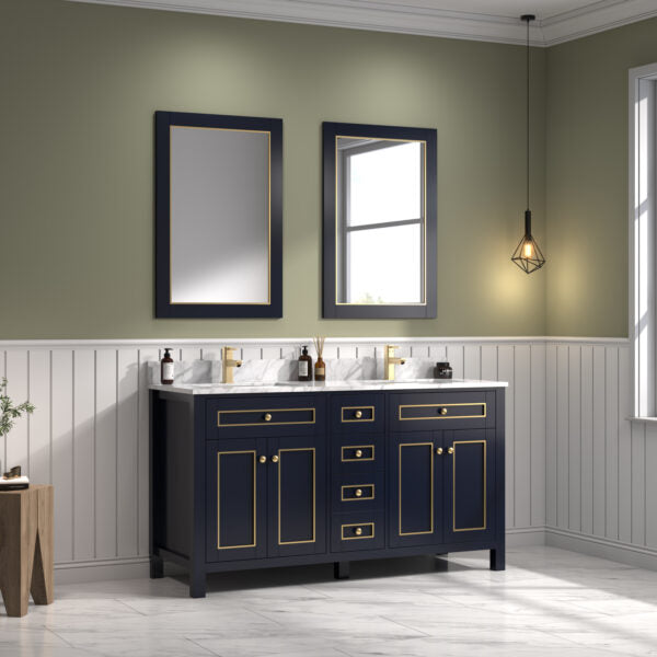 Legion Furniture 60" Blue Finish Sink Vanity Cabinet with Carrara White Top - WV2260-B