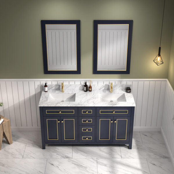 Legion Furniture 60" Blue Finish Sink Vanity Cabinet with Carrara White Top - WV2260-B