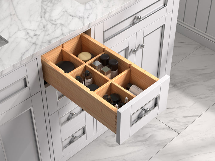 Legion Furniture WV2260 Series 60” Double Sink Vanity in White with Carrara Marble White Top