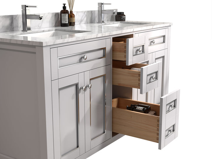 Legion Furniture WV2260 Series 60” Double Sink Vanity in White with Carrara Marble White Top