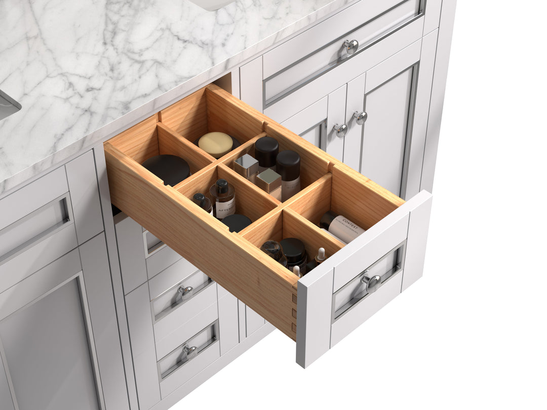 Legion Furniture WV2260 Series 60” Double Sink Vanity in White with Carrara Marble White Top