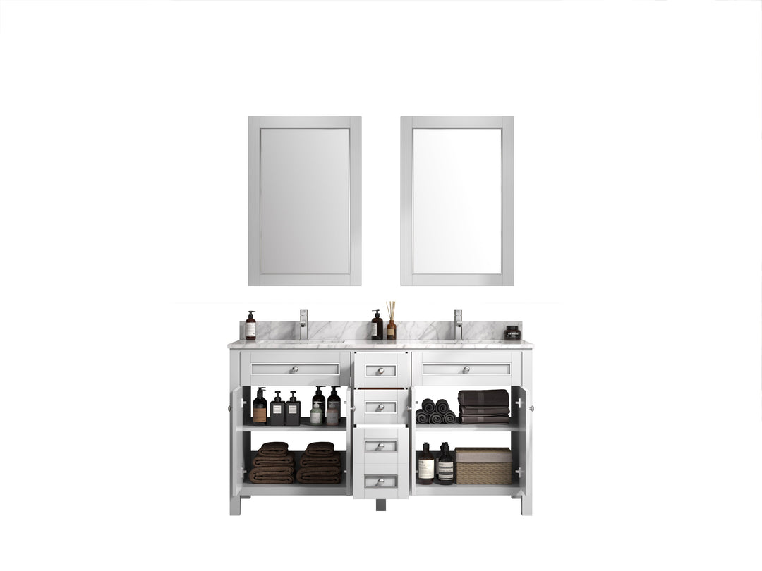 Legion Furniture WV2260 Series 60” Double Sink Vanity in White with Carrara Marble White Top