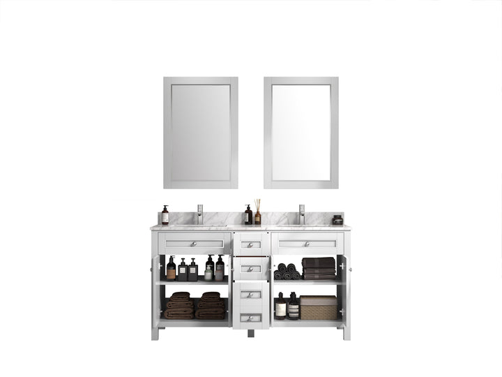 Legion Furniture WV2260 Series 60” Double Sink Vanity in White with Carrara Marble White Top