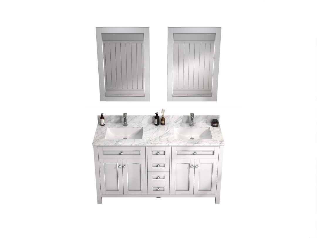 Legion Furniture WV2260 Series 60” Double Sink Vanity in White with Carrara Marble White Top