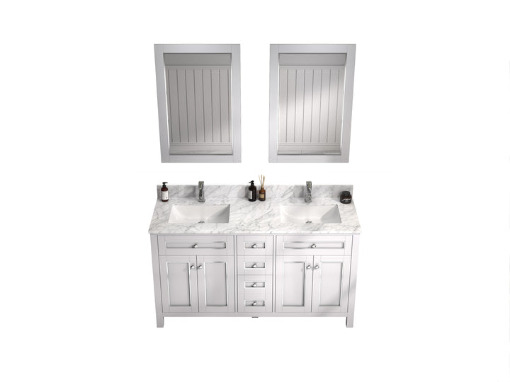Legion Furniture WV2260 Series 60” Double Sink Vanity in White with Carrara Marble White Top