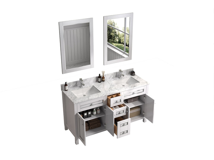 Legion Furniture WV2260 Series 60” Double Sink Vanity in White with Carrara Marble White Top