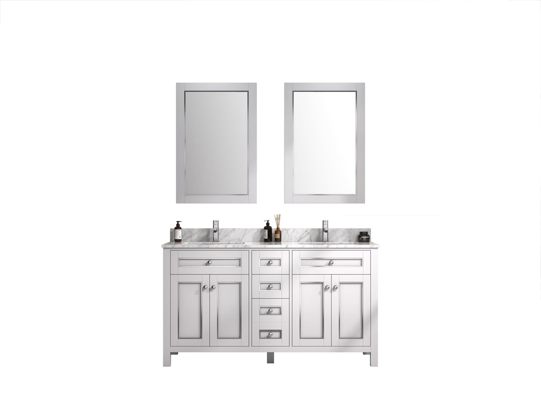 Legion Furniture WV2260 Series 60” Double Sink Vanity in White with Carrara Marble White Top