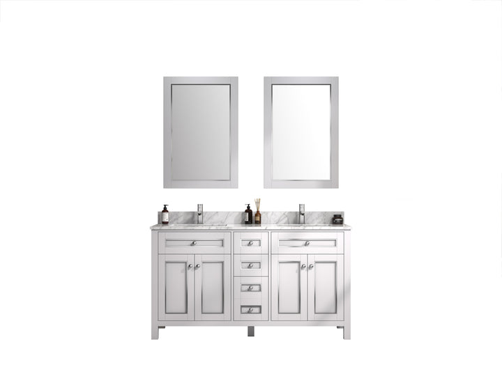 Legion Furniture WV2260 Series 60” Double Sink Vanity in White with Carrara Marble White Top